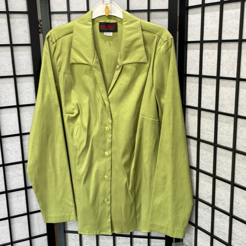 Mr Max Green Long Sleeve Structured Blouse, NWT SZ Large